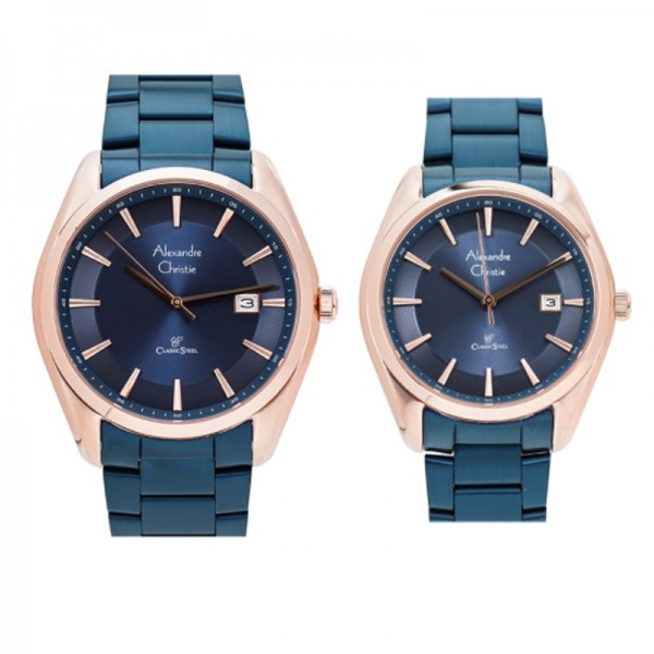 Alexandre Christie AC 8648 Rosegold Blue Couple